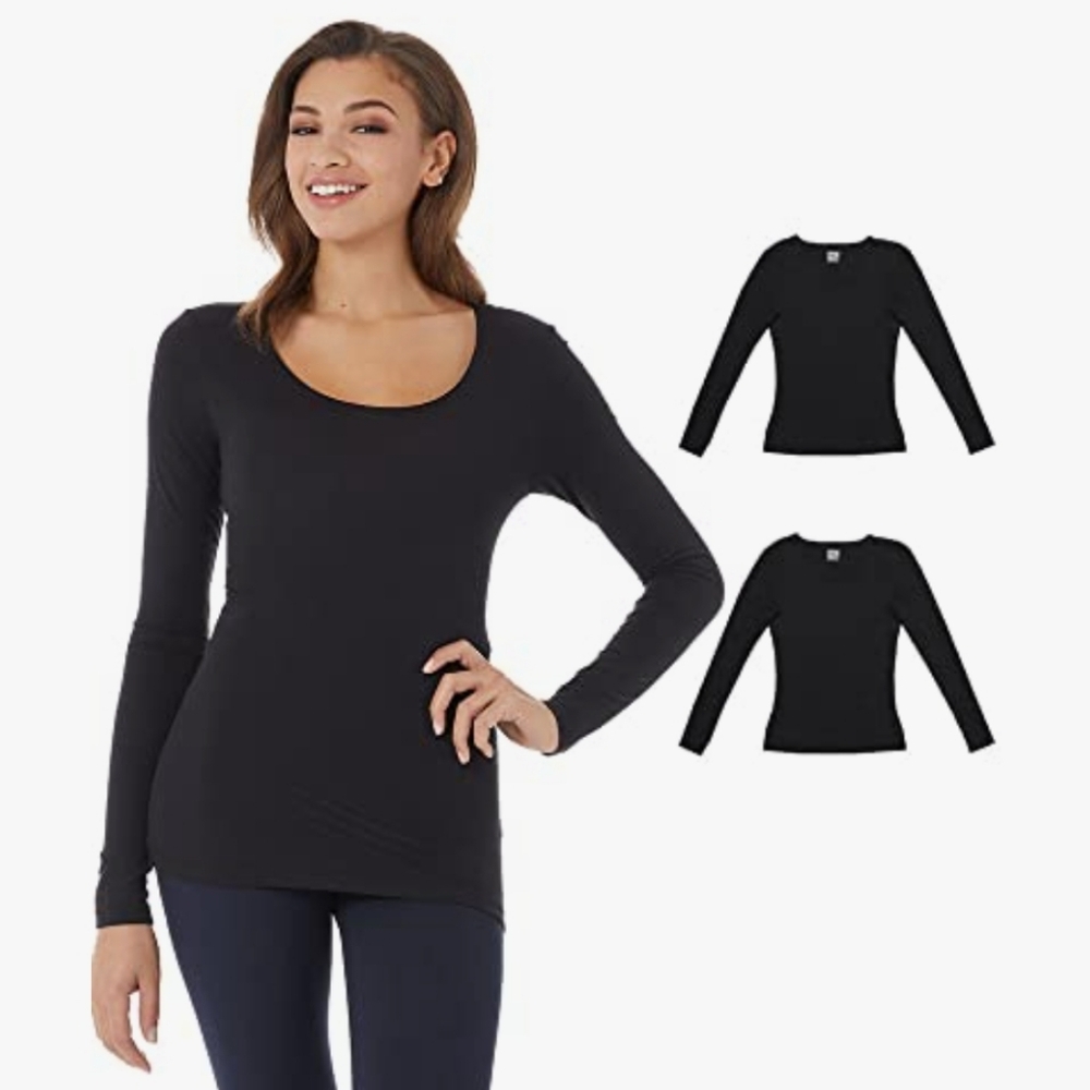 Women's 2-Pack Ultra Lightweight Thermal Long-Sleeve Baselayer Shirt| Scoop Neck
